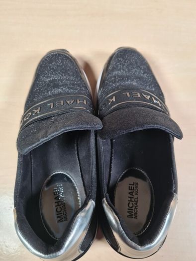 womens MICHAEL KORS Black glitter trainers runners wedge heel slip on  Size UK 4 EU 37 US 7M