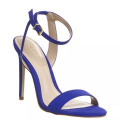 Womens Office Blue Leather Buckle High Heels UK Size 7