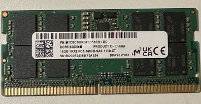 Micron 16gb Ddr5 So-dimm Ram (5600mhz, Pc5-5600b, 1rx8)