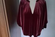 New Next Burgandy Red Velvet Volume Sleeve V Necked Blouse New (14)