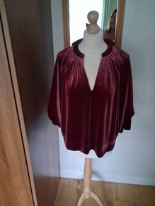 New Next Burgandy Red Velvet Volume Sleeve V Necked Blouse New (14)