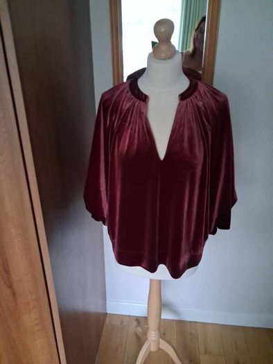 New Next Burgandy Red Velvet Volume Sleeve V Necked Blouse New (14)