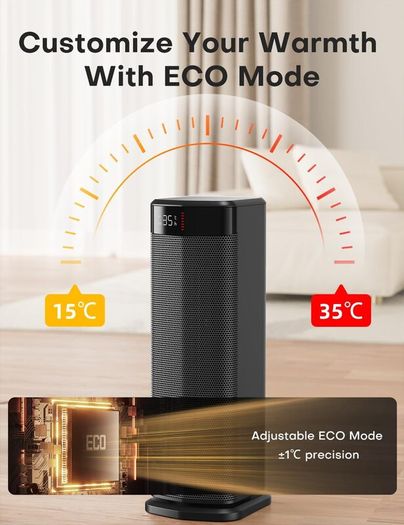 2000W PTC Electric Heater, 4 Modes, Energy Efficient Fan Heater with ECO Mode, Thermostat, 90 Oscillation, 24H Timer, Remote Control, Tip-Over & Overheating Protection for Indoor Use