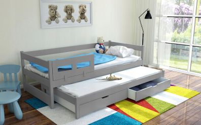 Trundle Bed Tomek + 2 mattresses real wood frame + 2 drawers