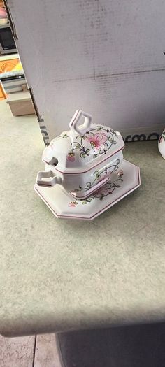 Anfora Agueda Hand Painted Lidded Preserve Pot, Sauce Dish, Floral, Portugal, Vintage