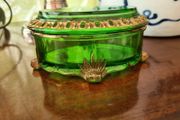 Antique emerald glass trinket box