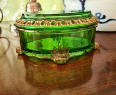 Antique emerald glass trinket box