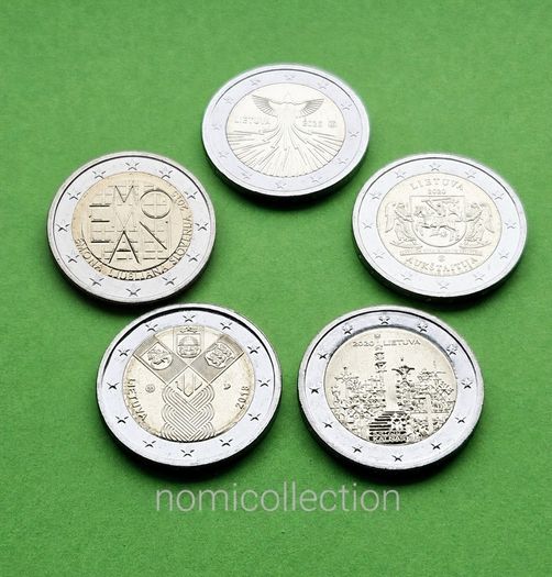 Commemorative Uncirculated 5 x 2 Euro coins.