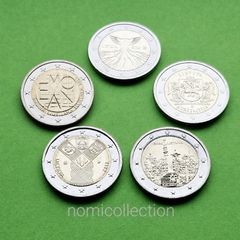 Commemorative Uncirculated 5 x 2 Euro coins.