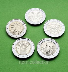 Commemorative Uncirculated 5 x 2 Euro coins.