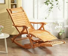 Heavy Duty Bamboo Rocking Chair Adjustable Lounge Recliner Leisure Living Room