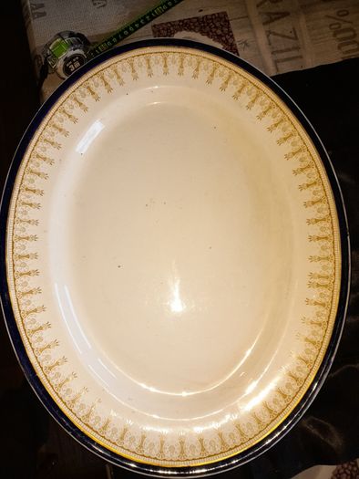 Large Antique Wedgewood Platter, Porcelain Oval Serving Platter Plate Cobalt Blue And Gold