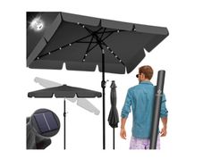 Parasol Balcony Umbrella Rectangular LED Solar with Crank Includes 2-in-1 Protective Cover, Garden Umbrella, Umbrella 205 x 125 cm