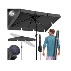 Parasol Balcony Umbrella Rectangular LED Solar with Crank Includes 2-in-1 Protective Cover, Garden Umbrella, Umbrella 205 x 125 cm