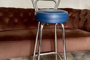 Mid 1959s Art Deco Inspired Chrome Bar Stool with Original Seat Top