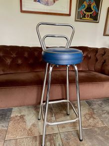 Mid 1959s Art Deco Inspired Chrome Bar Stool with Original Seat Top