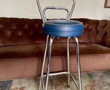 Mid 1959s Art Deco Inspired Chrome Bar Stool with Original Seat Top