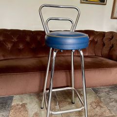 Mid 1959s Art Deco Inspired Chrome Bar Stool with Original Seat Top