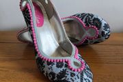 Ruby Shoo Lace Print Heeled Pumps with Pom-Pom Trim Size UK 6 / EU 39
