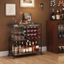 Drink Trolley, Bar Cart with Lockable Wheels, 12 Wine Rack and 3 Rows Glass Holders, Kitchen Serving Cocktail Alcohol Trolley for Dining Livingroom, 3 Tier, 80.2 x 33.2 x 86 cm, Rustic Brown Image 2