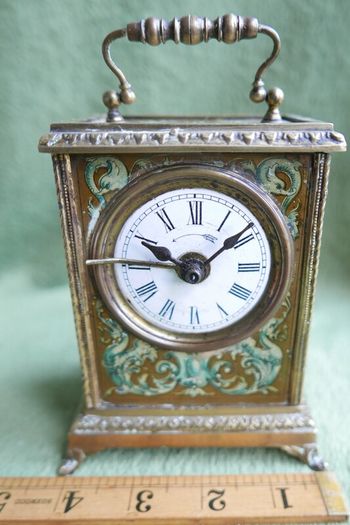 Antique French  Travel Pendulum Clock, Decorated with Flowers, with an Enameled Dial. Grand Prix de L'Horlogerie 1878 (WORKS WELL)