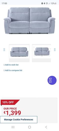3 Seater Grey Electric reclining Sofa