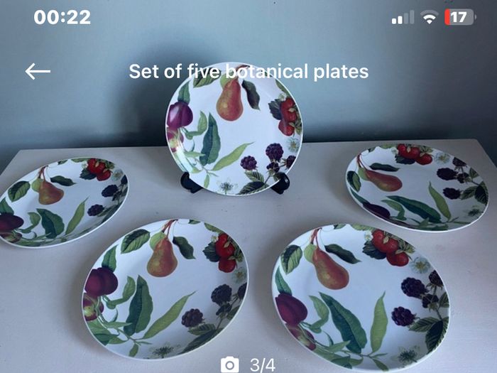 Set of five Botanical fruits plates
