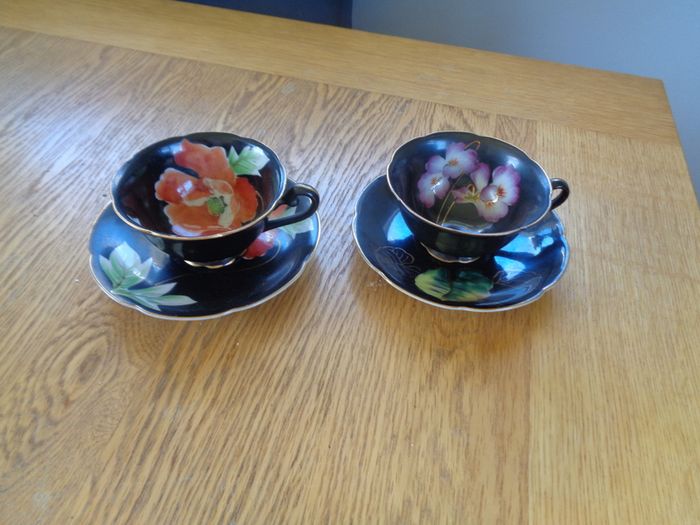 Princess China (Occupied Japan) Black Teacup and Saucers x 2 for Sale