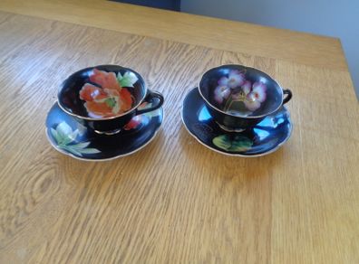Princess China (Occupied Japan) Black Teacup and Saucers x 2 for Sale