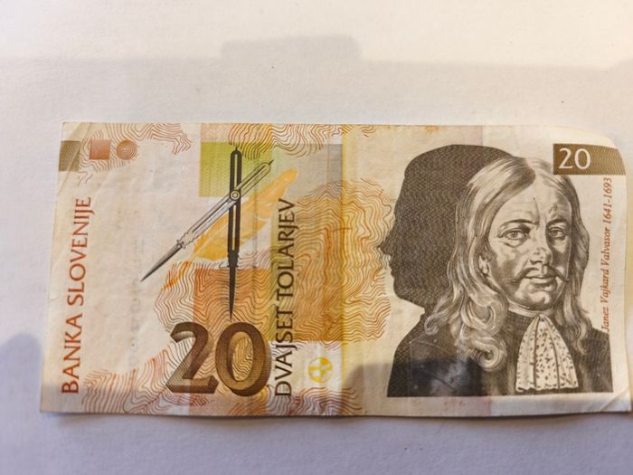 1992 Slovenian 20 Tolarjev Banknote Slovenia Currency Scientist Note Vajkard