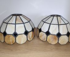 2 Tiffany style amber & cream ceiling shades