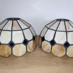 2 Tiffany style amber & cream ceiling shades