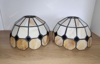2 Tiffany style amber & cream ceiling shades