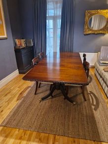 Mahogany Extendable Dining Table with Brass Castors
