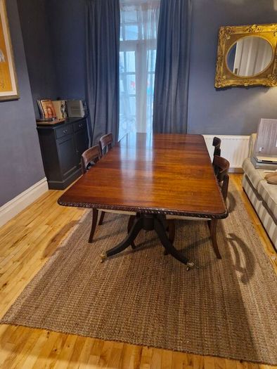 Mahogany Extendable Dining Table with Brass Castors