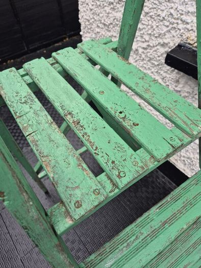 Vintage folding 4 step  painted solid wooden ladder