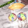 Vintage Hand Painted Ceramic Cruet Shakers design Roses flower balls sitting inside Woven Basket, from Arklow Image 3