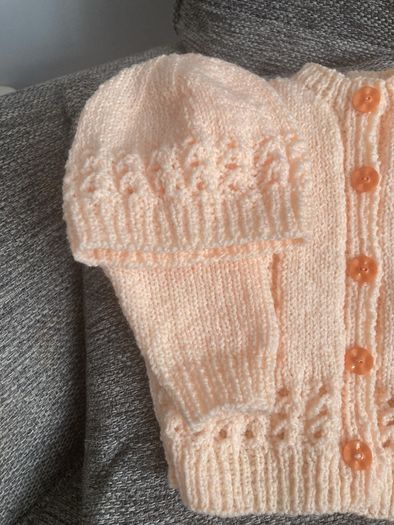 Handknit cardigan and hat 6 to 9 mths