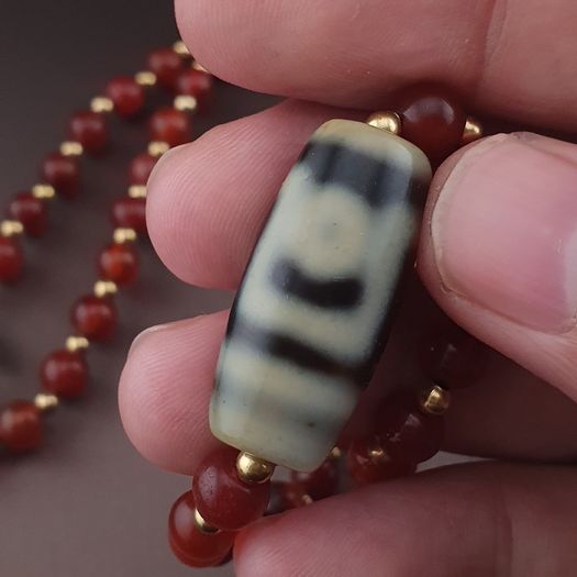 Vintage Carnelian Agate From Mali With Himalayan 1 Eyes Tibetan Agate Dzi Pendant Necklace