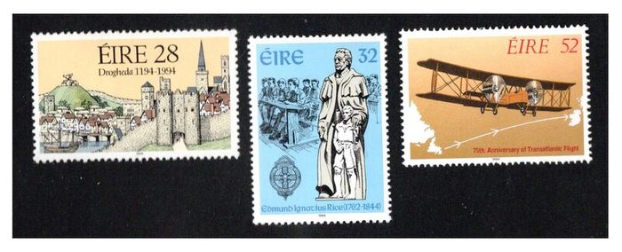 1994 Ireland Anniversaries; 800th of Drogheda. 150th death of Edmund Rice & 75th of Alcock and Brown's First Transatlantic Flight Commemorative Stamps Mint Never Hinged (MNH)
