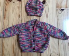 Hand Knit Baby Cardigan and Hat 0 to 3 months
