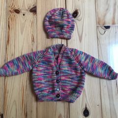 Hand Knit Baby Cardigan and Hat 0 to 3 months