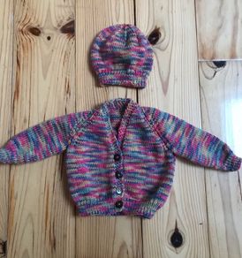 Hand Knit Baby Cardigan and Hat 0 to 3 months