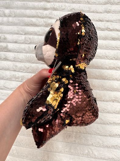 TY Flippables Dangler Sloth Brown Gold Sequins approx. 23 cm. Used Please see photos