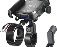 USB Charge Mount- iMESTOU Motorcycle Phone Mount Charger Handlebar/Rear-View Mirror Cellphone Holder Charger with Aluminium Mount Base for 12V/24V Vehicles Compatible with 4.0-6.8 Inch Smartphones