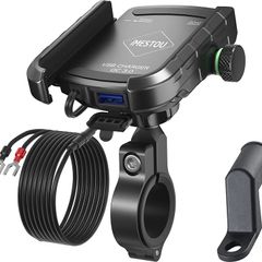 USB Charge Mount- iMESTOU Motorcycle Phone Mount Charger Handlebar/Rear-View Mirror Cellphone Holder Charger with Aluminium Mount Base for 12V/24V Vehicles Compatible with 4.0-6.8 Inch Smartphones