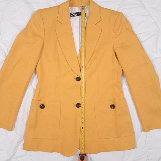 Zara Mustard Yellow Single-Breasted Linen Tailored Blazer Jacket Size S