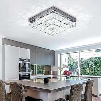 Ceiling Light Crystal Chandeliers Crystal LED Ceiling Light 11.8" Square Flush Mount Modern Chandelier Ceiling Lights Fixtures for Bedroom Dining Room Hallway Dimmable by Remote Control