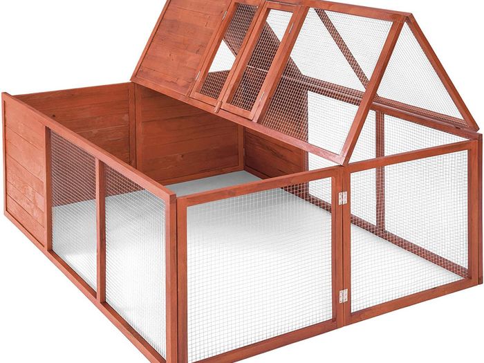 _Folding XXL double hutch rabbit hutch with outdoor enclosure made from waterproofed wood and metal gate (L x W x H): 159 x 109 x 55 cm