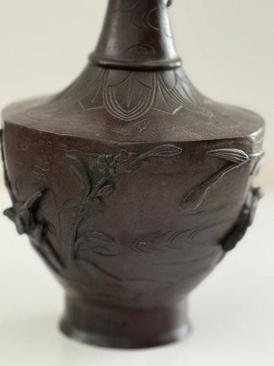Antique Japanese Meiji Period Bronze Vase (High Relief Birds & Blossoms)  c.1890 to 1910